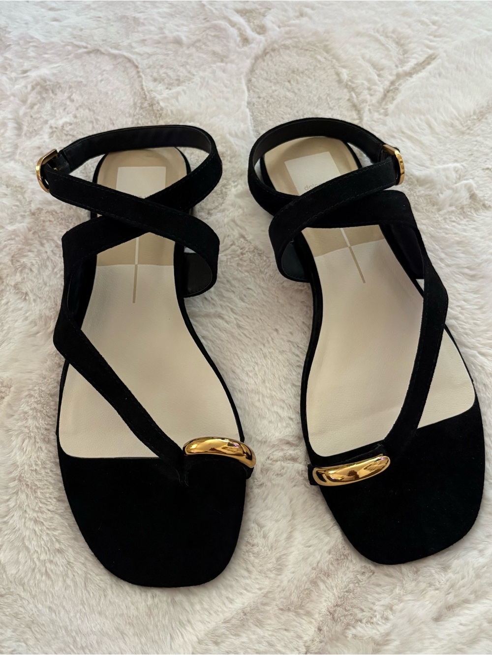 Dolce Vita Black Suede Strappy Sandals with Gold Accent